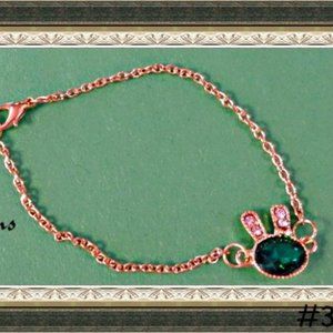 Gold Tone Bunny Rabbit Design Bracelet With Green & Clear Crystals